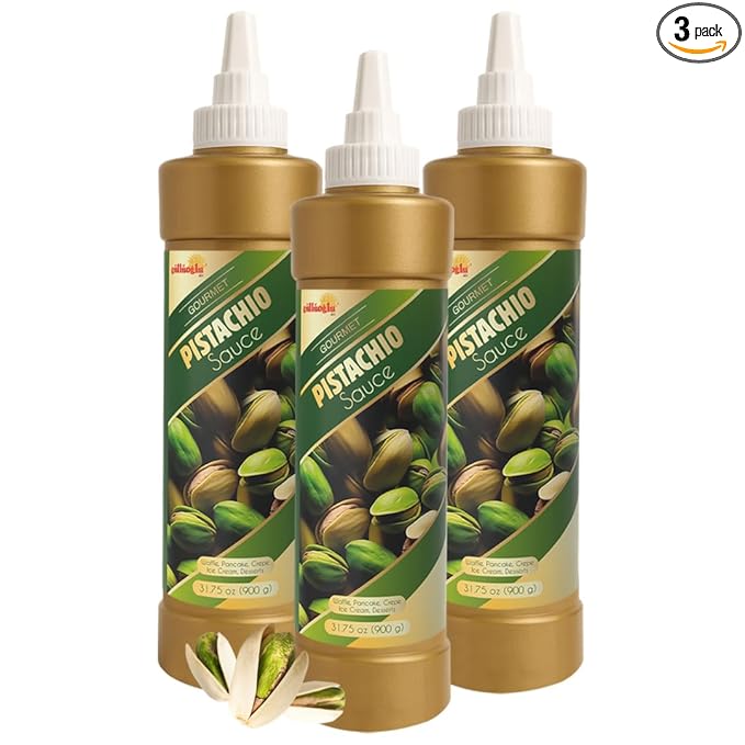 Gulluoglu Pistachio Sauce – Dessert Sauce, 30.52 fl oz 900g | Squeze Bottle | Perfect for Ice Cream, Cakes & Coffee, Topping (3 pack, Pistachio)