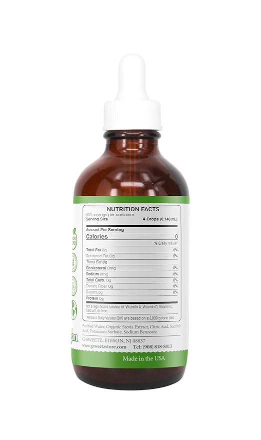 Liquid Stevia Drops – Made from Reb-D Rich Organic Stevia Extract – Concentrated Liquid Sweetener for Drinks, Food, and Pastries, No Calories, and No Carbs – 4 FL OZ Glass Bottle (800 Servings)