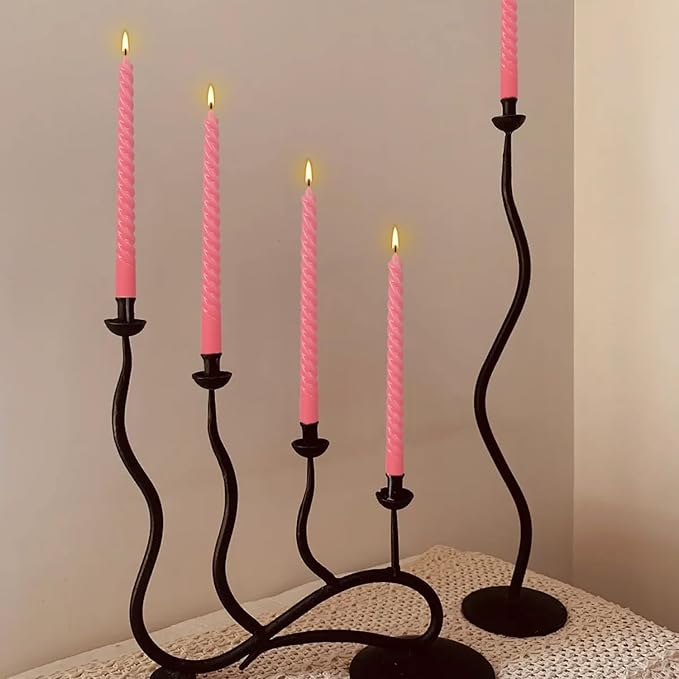 10 Inch Pink Spiral Taper Candle Set of 12 Pack Unscented Dripless Candlesticks for Valentine's Day,Dinner,Party,Brithday,Wedding,Christmas,and Home Decoration