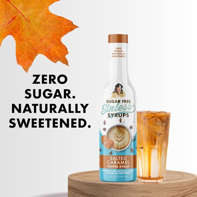Sugar Free 3pk Salted Caramel Coffee Syrup - Stevia Based, No Sugar Alcohols or Sucralose, No Artificial Sweeteners, Natural Ingredients, Coffee Tea Cocoa Dessert, Keto Friendly, 3 Pack