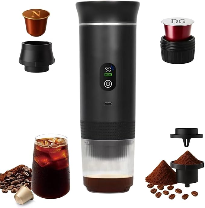 Portable Coffee Maker, 3-in-1 Espresso Machine for Travel 20 bar Mini Coffee Maker Compatible with Ground Coffee & Capsule for Car, RV, Hiking, Camping, Office, Travel Espresso Maker