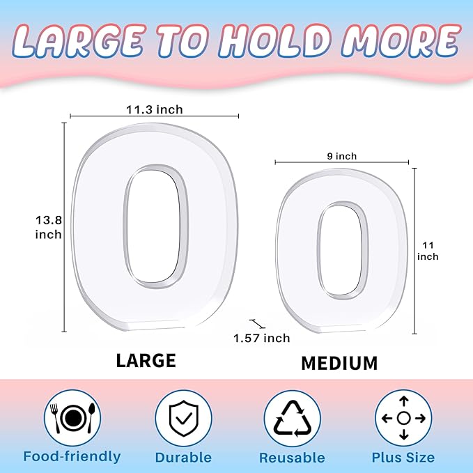 13.8" Extra Large Acrylic Letter Charcuterie Board Box, Reusable Fillable Letter Cake Candy Dish Display Serving Tray for Birthday Anniversary Party Decoration (O)