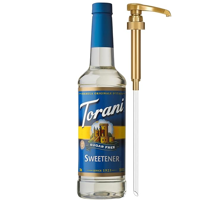 Torani Sugar Free Sweetener, Zero-Calorie Syrup for Drinks, Pump Included, 25.4 Fl Oz