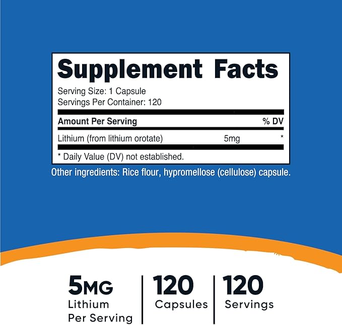 Nutricost Lithium Orotate 5mg, 120 Capsules - Veggie Caps, Non-GMO, Gluten Free (Pack of 2)