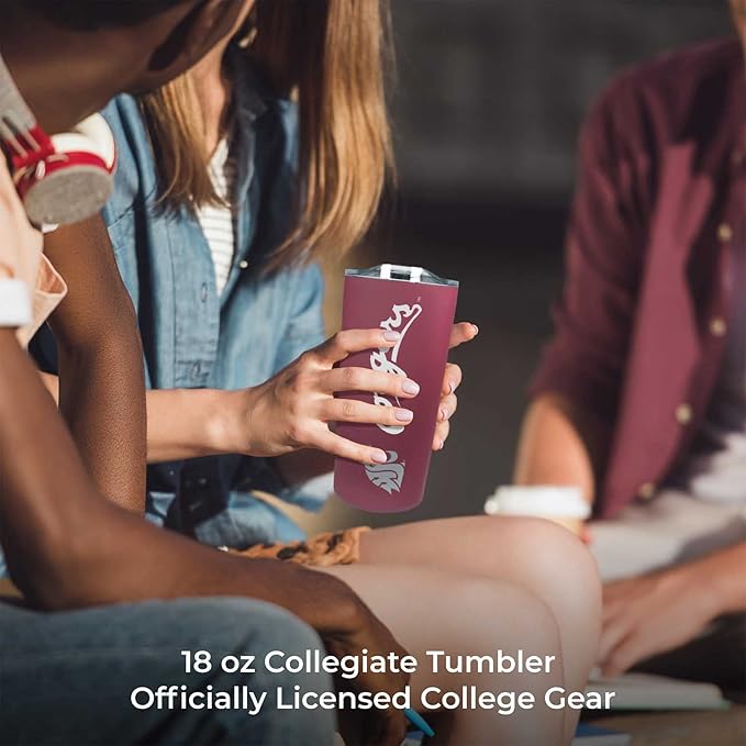 Campus Colors NCAA Stainless Steel Tumbler perfect for Gameday - 18 oz - Double Walled - Keeps Drinks Perfectly Insulated (Washington State Cougars - Maroon)