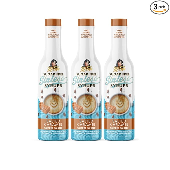 Sugar Free 3pk Salted Caramel Coffee Syrup - Stevia Based, No Sugar Alcohols or Sucralose, No Artificial Sweeteners, Natural Ingredients, Coffee Tea Cocoa Dessert, Keto Friendly, 3 Pack