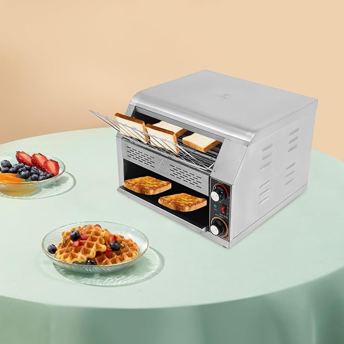 Commercial Toaster Conveyor, Electric Stainless Steel Restaurant Toaster Oven for Bagel Burgers Bun Bread, Heavy Duty Industrial Conveyor Toasters (450 Slices/Hour)