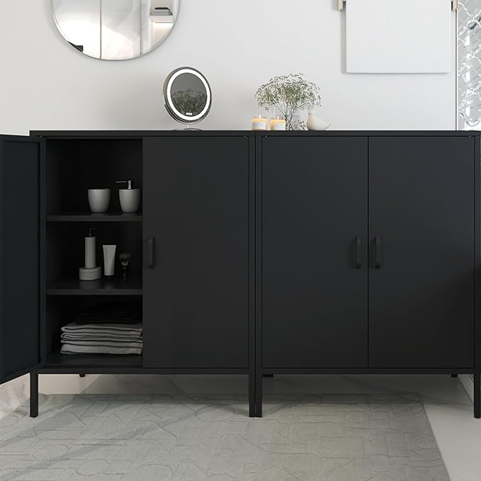 Black Metal Storage Cabinet,Metal Locker Storage Cabinet with 2 Doors and Shelves,Kitchen Pantry Cabinet,Modern Storage Freestanding Organizer Rust for Home,Kitchen,Office