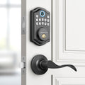 DS10 Keyless Entry Door Lock with 2 Lever Handle, Fingerprint, Keypad Code, 2 Keys, Smart Locks for Front Door, Bedroom, One-time Code, Auto-Lock, Easy Installation -Matte Black