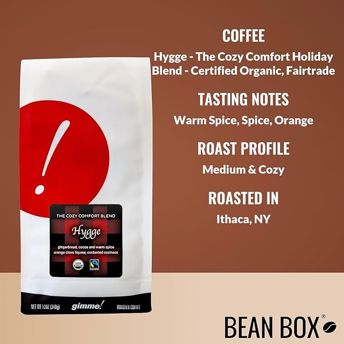Bean Box Holiday Coffee Sampler - Hygge - The Cozy Comfort Holiday Blend - Certified Organic, Fairtrade, 2-Pack, Whole Bean Coffee