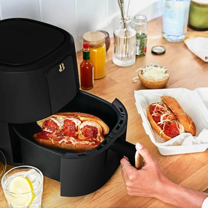 Beautiful 3 Quart Digital Air Fryer with TurboCrisp Technology – Matte Finish, Touchscreen, Nonstick Basket (Black Sesame)