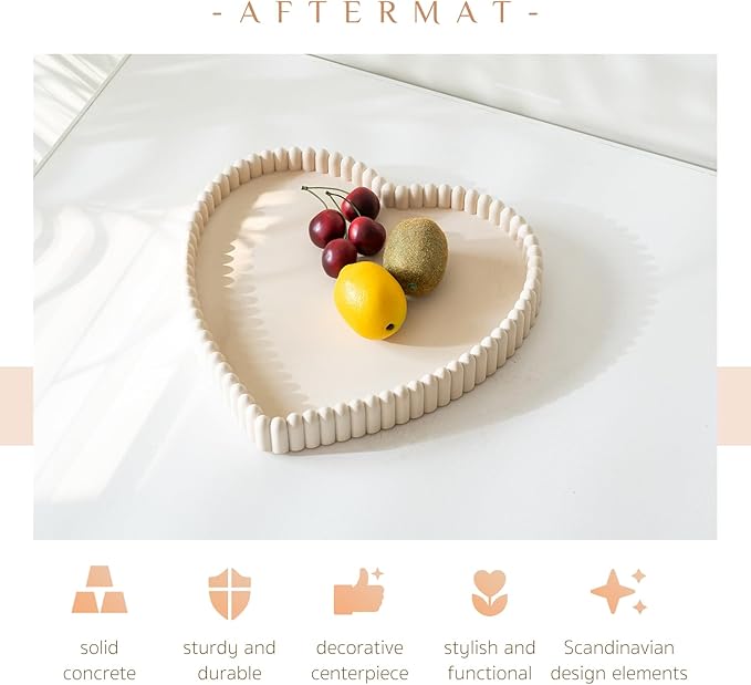 Coffee Table Tray, Home Decor Heart Shaped Tray, Concrete Cream White Coffee Table Decor Trays, Serving Decorative Trays for Dining Table