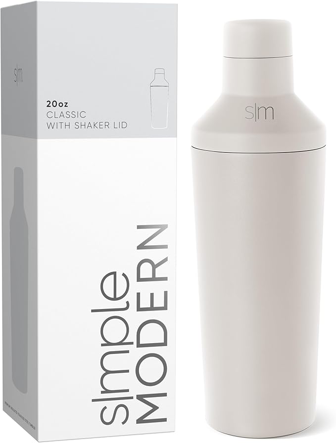 Simple Modern Cocktail Shaker Set with Jigger Lid | Stainless Steel Boston Shaker Insulated Martini Mixer for Mocktails | Gifts for Men Women Him Her | Classic Collection | 20oz | Almond Birch