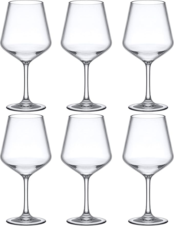 Amazing Abby - Sasha - 14-Ounce Unbreakable Tritan Wine Glasses (Set of 6), Plastic Wine Glasses, Reusable, BPA-Free, Dishwasher-Safe, Perfect for Poolside, Outdoors, Camping, Picnic, and More