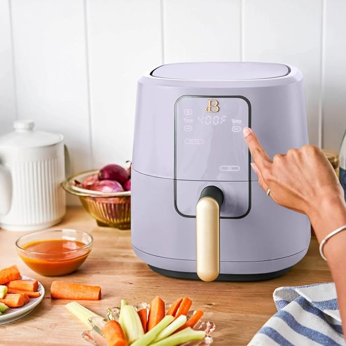 Beautiful 3 Quart Digital Air Fryer with TurboCrisp Technology – Matte Finish, Touchscreen, Nonstick Basket (Lavender)