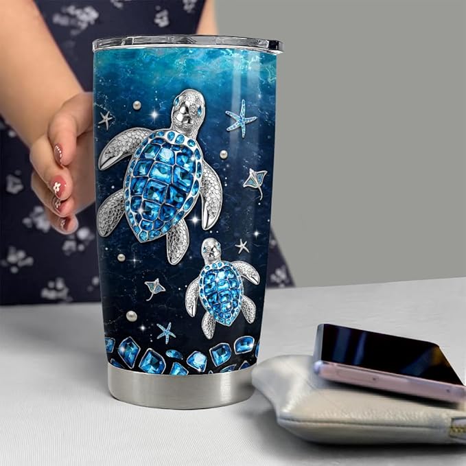 SANDJEST Sea Turtle Tumbler 20oz Stainless Steel Insulated Tumblers Coffee Travel Mug Cup Jewelry Drawings Style Turtles Gifts for Women Girls Teen Gift for Birthday Christmas