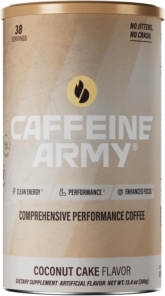 CAFFEINE ARMY Coconut Cake | Comprehensive Functional Coffee with MCTs, CoQ10, Collagen and Adaptogens: Clean Energy + Supports Daily Attention, No Jitters or Crash (13.4 oz 38 Servings)