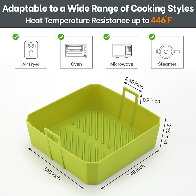 5QT Air Fryer Silicone Liners for Ninja AF141/AF142 & COSORI CAF-L501, Square Reusable Air Fryer Liners with Handle, 2 Pack BPA Free Platinum Silicone Basket, Upgrade