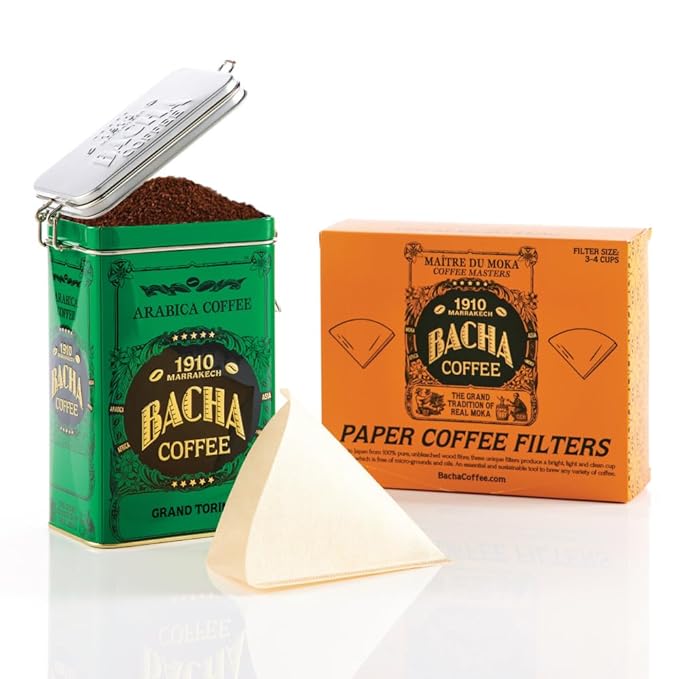 Bacha Coffee | Grand Torino Fine Flavoured Coffee, Autograph Collection, 100% Arabica Specialty Coffee, Ground Beans, Medium Roast, 350g & 100% Natural Unbleached Wood Fibre Paper Filters, Large
