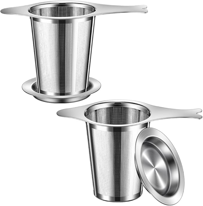 2PCS Tea Infuser for Loose Leaf Tea, BOMANSIN BOMS Loose Leaf Tea Steeper Strainer with Double Handles, Extra Fine Mesh Ball Infusers, Diffuser Holder Filter for Mugs, Tea Strainers for Loose Tea