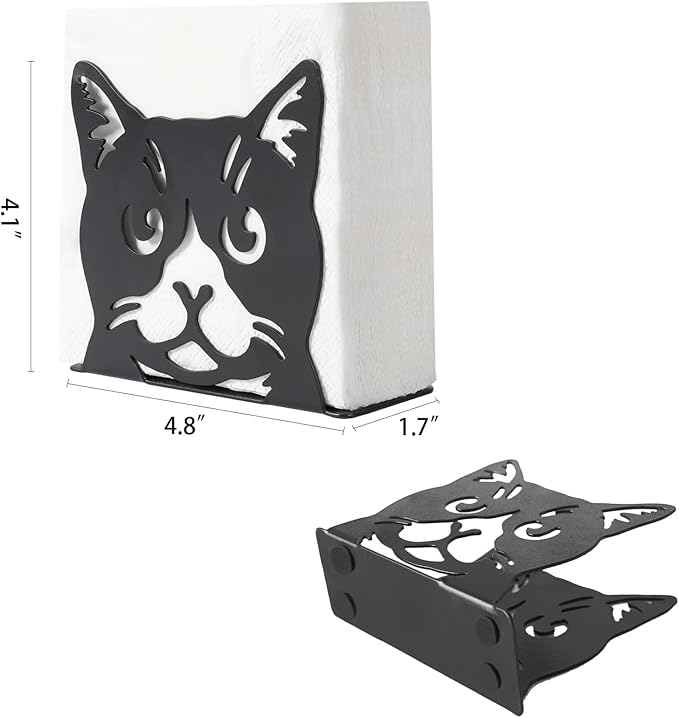 Napkin Holder for Table, Metal Napkin Holders for Kitchen Dining Farmhouse Cocktail Picnic Bar Rustic, Modern Napkins Holder for All Dining Room Decors (Cat), Christmas Decoration Gifts