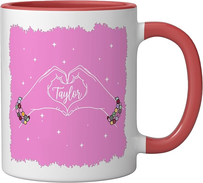Heart Hands Taylor First Name Girl Vintage 70's 80's Ceramic Mug, Red/White