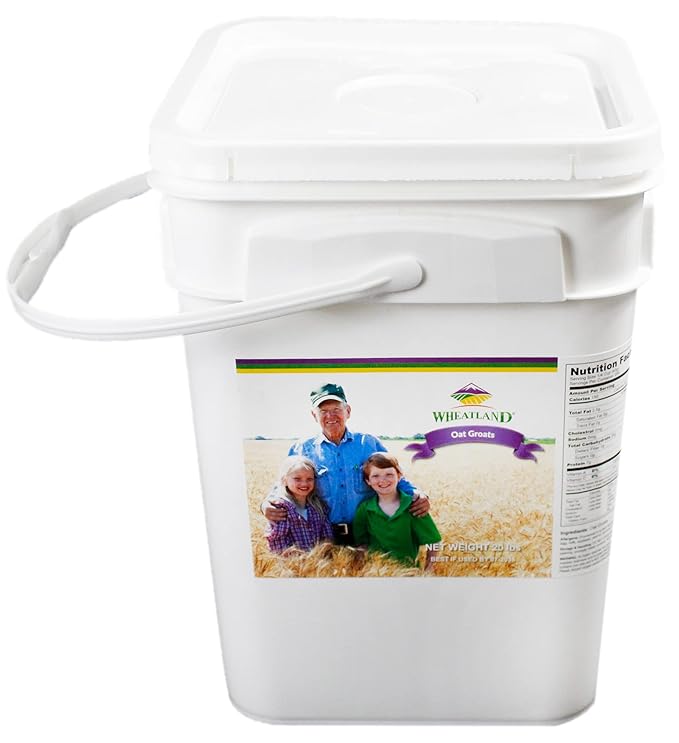 Wheatland Oat Groats • 20 Pound Bucket with Mylar lining • USA Grown • Non-GMO • Lab Tested • Sproutable • Whole Grain • Emergency Food Storage 15 year shelf life
