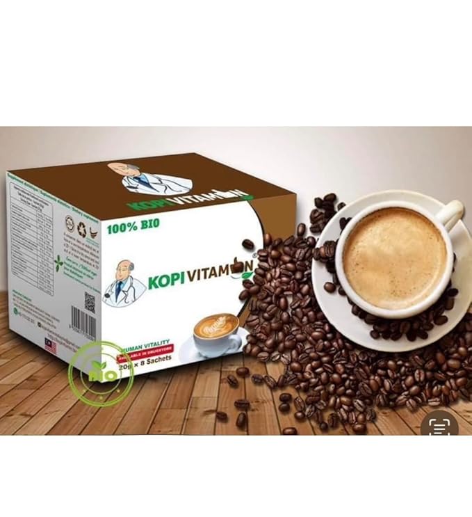 Kopi Vitamin coffee Tongkat Ali Energy Enchancement Vitamin Enriched Dark Roast coffee 6 Essential natural ingredients.