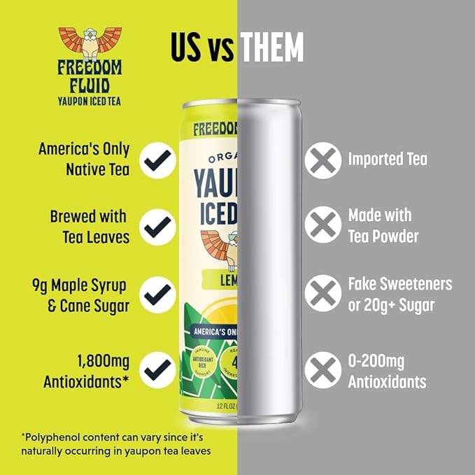 Freedom Fluid Yaupon Iced Tea – Refreshing & Slightly Sweet Organic Yaupon Tea – Variety 12 Pack (12 oz cans) – Antioxidant Rich, Natural Caffeine, Low Calorie, Low Sugar Herbal Tea Drink