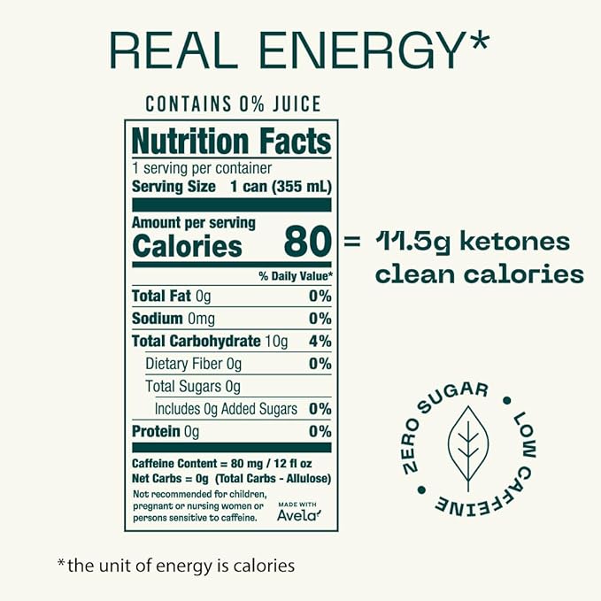 KEY Ketone Drink - Ketones for Energy & Focus, Sugar Free & Low Caffeine from Green Tea with L-Theanine, No Crash or Jitters, All Natural, Lightly Carbonated, Pineapple Passionfruit (Pack of 12)