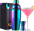 24oz Cocktail Shaker Bar Set, Martini Shaker with Built-in Strainer, Measuring Jigger, Mixing Spoon, Professional Stainless Steel Large Bartender Drink Shaker Margarita Alcohol Mixer-Rainbow