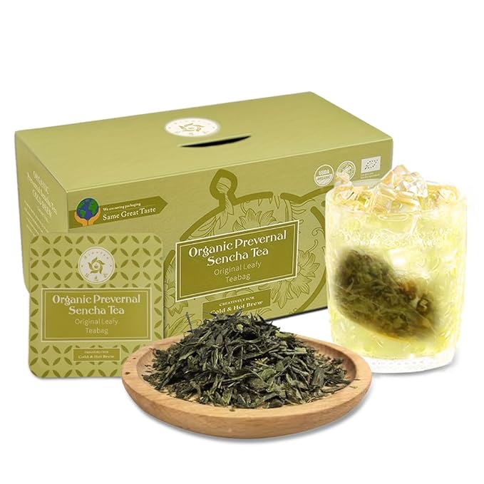 RIANTEA Organic Prevernal Sencha Green Tea Bags - Low Caffeine, Cold & Hot Brew, Premium Quality from Award-Winning Plantation, Non-GMO, Biodegradable, Unsweetened, 100% Natural