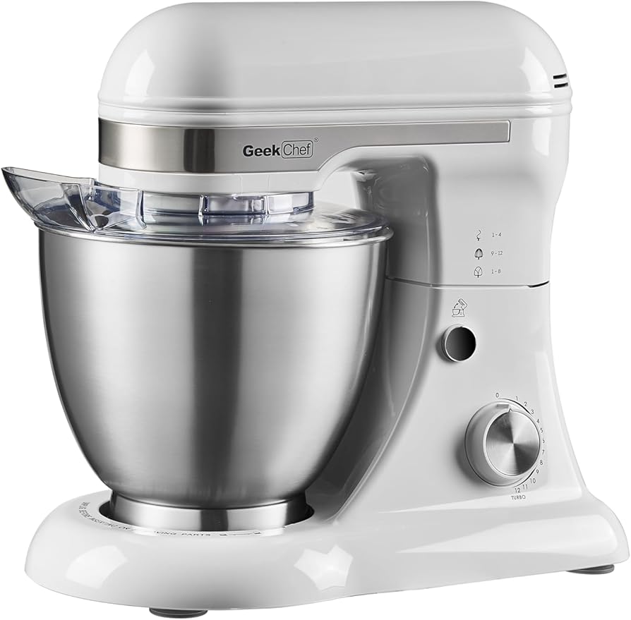 Geek Chef Electric Stand Mixer, 4.8QT 12 Speeds Tilt-head Food Mixer with Dough Hook, Whisk, Beater, Bowl, Rotary Knob for Home Kitchen Use, Gray