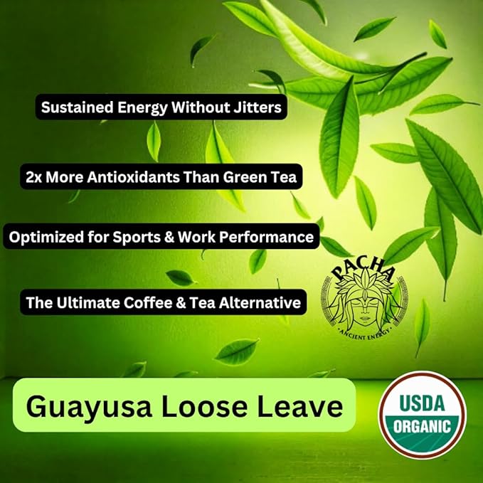 Pacha Ancient Energy Guayusa Tea | Green Guayusa | Traditional Guayusa | Loose leaf | Tea Bags | Energy Tea | l-theanine + caffeine | clean energy drink | Alternative to Yerba Mate, Coffee, and Green Tea (2 Pounds, Guayusa)