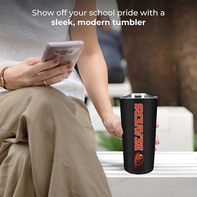 Campus Colors NCAA Stainless Steel Tumbler perfect for Gameday - 18 oz - Double Walled - Keeps Drinks Perfectly Insulated (Oregon State Beavers - Black)