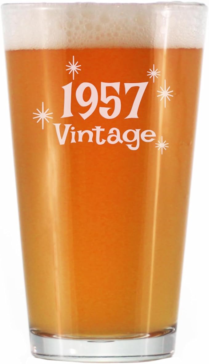 Vintage 1957 Pint Glass for Beer - 68th Birthday Gifts for Men or Women Turning 68 - Fun Bday Party Decor - 16 oz