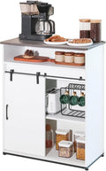 ALBAD Coffee Bar Cabinet/Table, 32" Buffet Sideboard with Sliding Barn Door and Storage Shelves, Farmhouse Wood Kitchen/Accent Storage Cabinet White Walaut