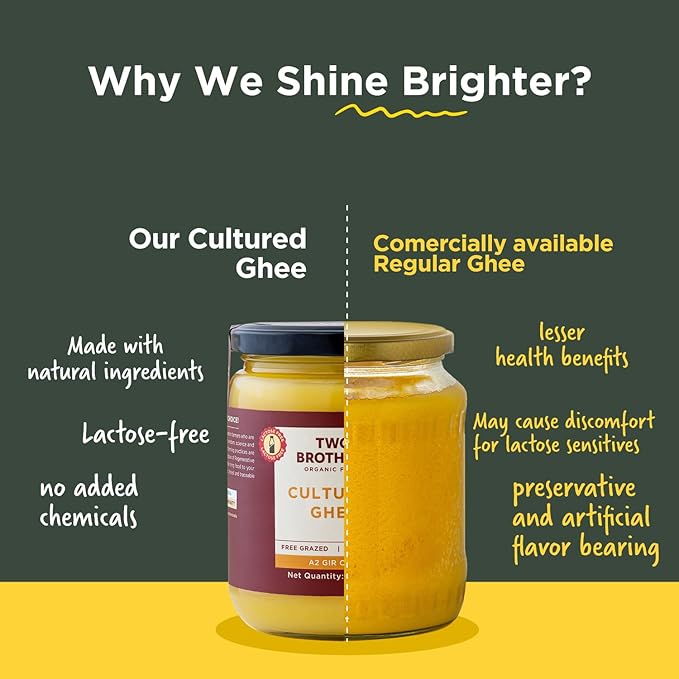 A2 Ghee Butter Organic Grass Fed from Gir Cow | Gut Friendly | Healthy Butter Alternative | Non-GMO, Lactose-Free, Keto Friendly – 16 Oz from Two Brothers Organic Farms