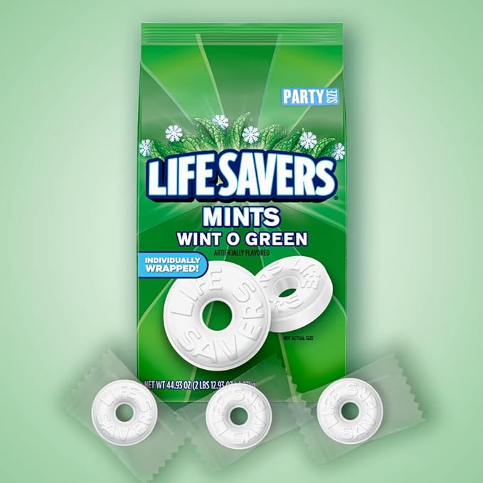 LIFE SAVERS Mints, Bulk Hard Candy Wint-O-Green Breath Mints, 44.93 oz Party Size (Pack of 2)
