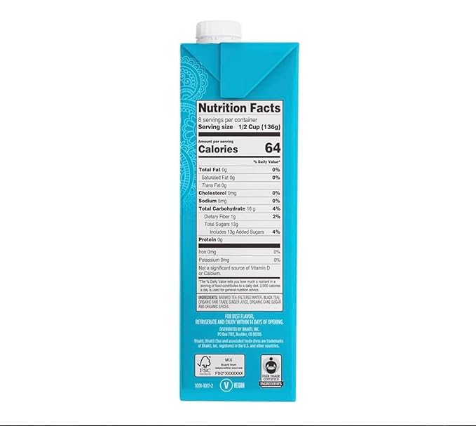 Bhakti Chai Tea Concentrate | Original, Organic Fresh Ginger, Black Tea, Sweetened, Spiced, Dairy-Free, Vegan, 32oz