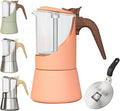 Glass Moka Pot for Stovetop & Induction - Italian Espresso Maker with Wood Handle & Leak-Proof Design - Comes with Induction Heat Diffuser Plate (6 Cup, 240ml)
