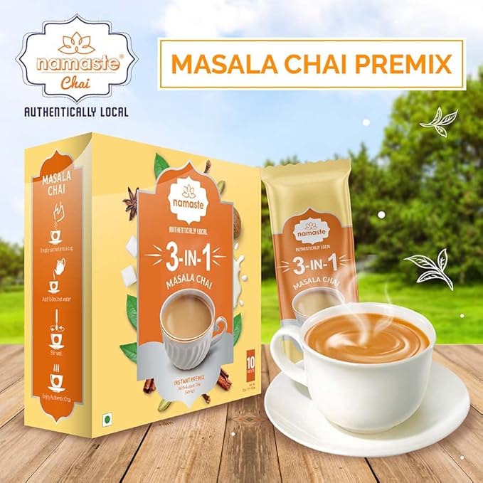 Namaste Chai Masala Chai Premix| Assam Tea Powder With Milk and Sugar | Instant Tea Powder Sachets | 22g x 10 Sachets