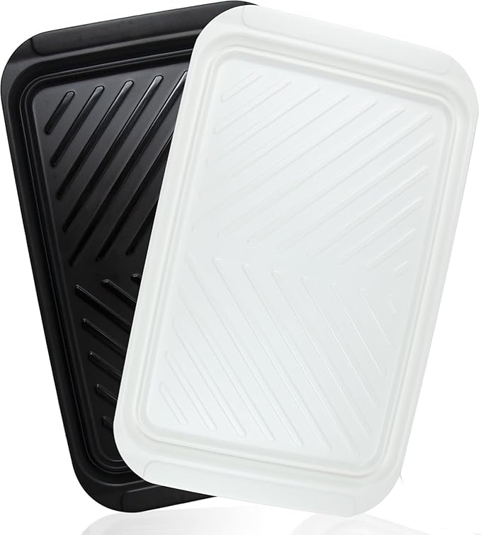 Grilling Prep and Serve Trays, 17 x10.5 inch BBQ Tray for Raw and Cooked Food, Melamine Serving Trays for Food, Set of 2, Black and White