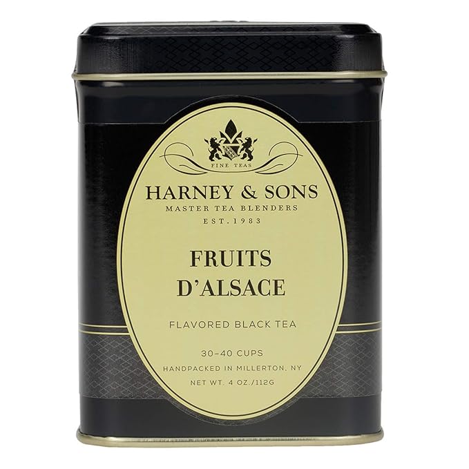Harney & Sons Fruits d'Alsace, 4oz Tin of Loose Black Tea with Apricot & Cherry, and Fruit Flavors