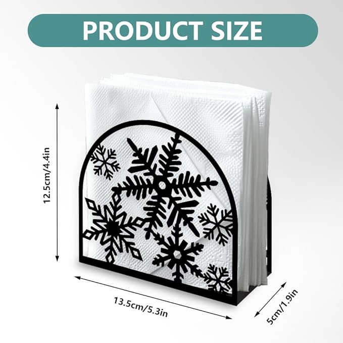 Christmas Snowflake Decorative Black Metal Napkin Holder for Table, 5.3" x 4.4" x 1.9" Winter Snowflake Standing Napkin Holder for Home Kitchen Restaurant Picnic Party Coffee Bar Dining Room