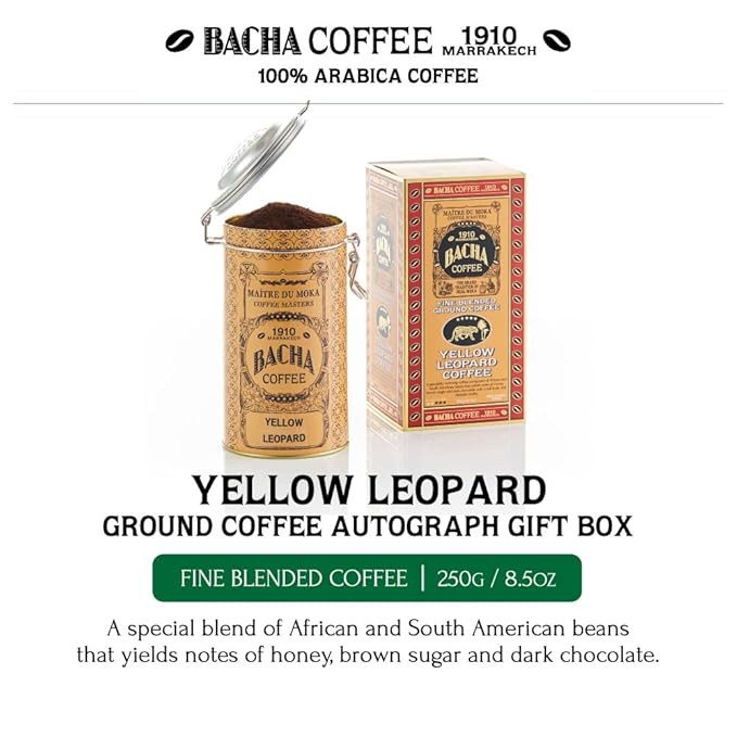 Bacha Coffee | Yellow Leopard Fine Blended Coffee, Autograph Collection, 100% Arabica Specialty Coffee, Ground Beans, Medium Roast, 250g & Bacha Coffee | 100% Natural Wood Fibre Paper Filters, Large