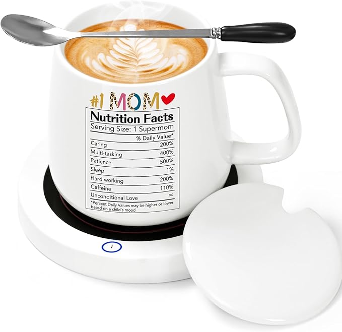 Coffee Mug Warmer, Best Mom Ever Mug, Coffee Cup Warmer for Desk, Gifts for Women, Heated Coffee Warmer for Mom Home Office Christmas Birthday Gifts