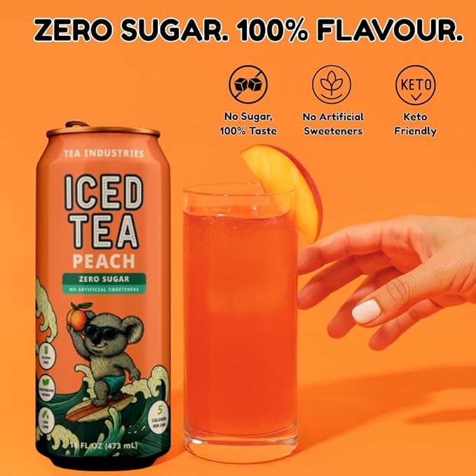Green Tea with Peach Iced Tea – Sugar Free, Low Calorie Antioxidant Drink, Fruity Flavor, 16oz Cans (12-Pack)