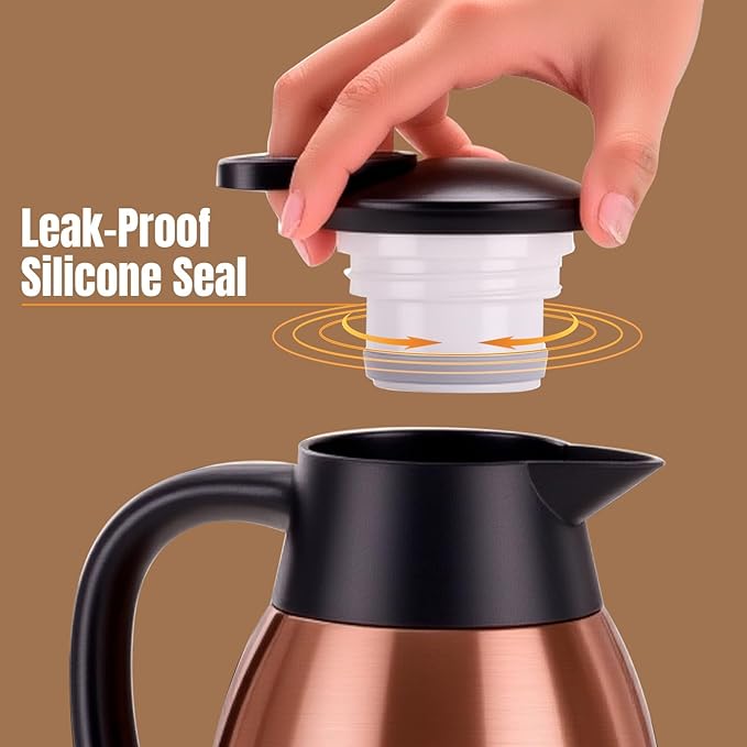 PARACITY 68oz Thermal Coffee Carafe Stainless Steel, Coffee Carafes for Keeping Hot, Double Walled Vacuum Insulated Coffee Urn for Coffee & Tea, Home & Office (Gold Brown)
