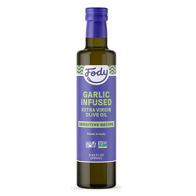 Fody Foods Garlic Infused Extra Virgin Olive Oil, 8.45 Oz, Low FODMAP Certified, Gut & IBS Friendly, Cold-Pressed, Vegan, Non-GMO, Gluten Free, Made in Italy
